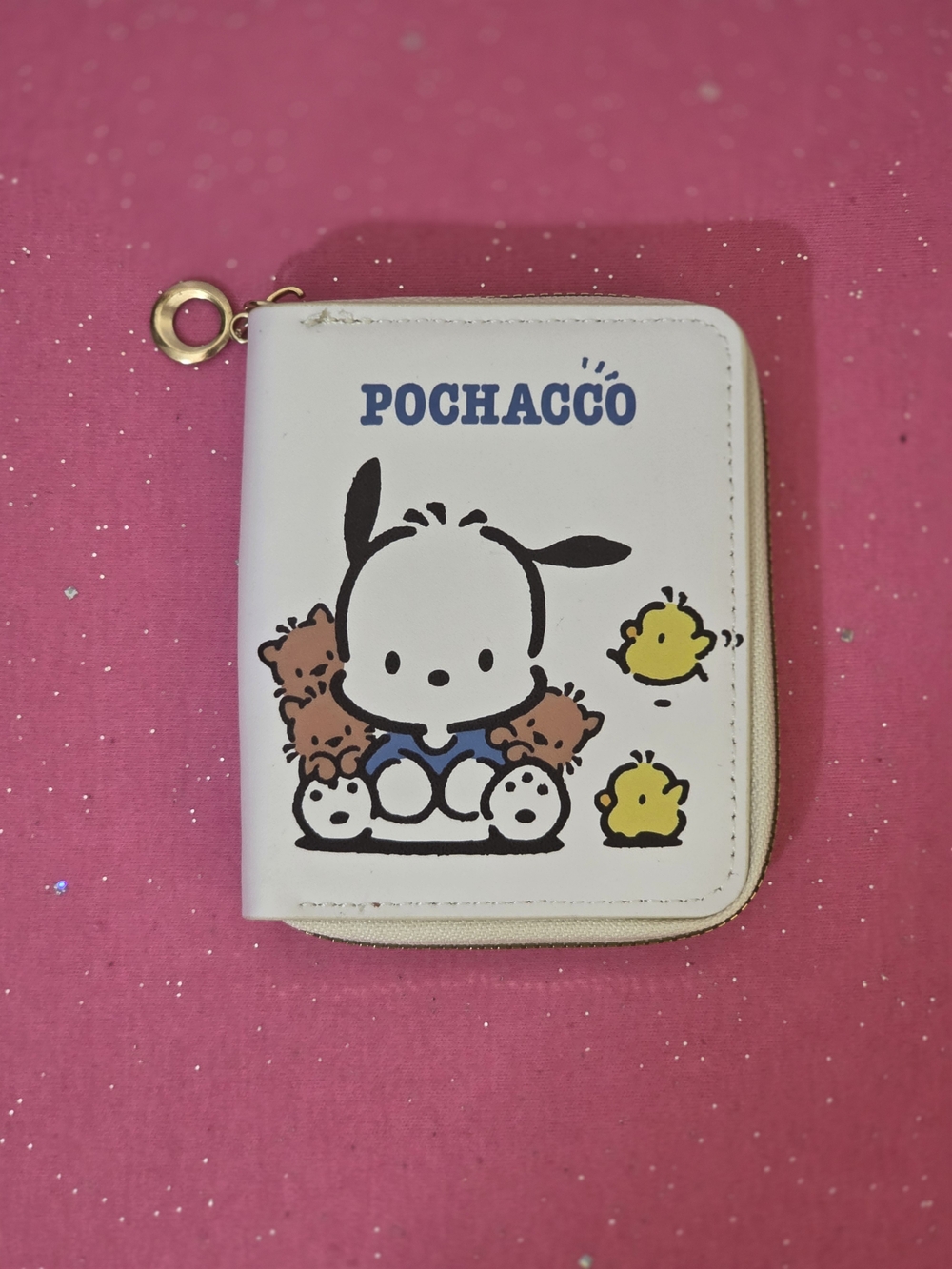 Sanrio Pochacco White Cartoon Print Zip-Around Wallet Credit Card Womens